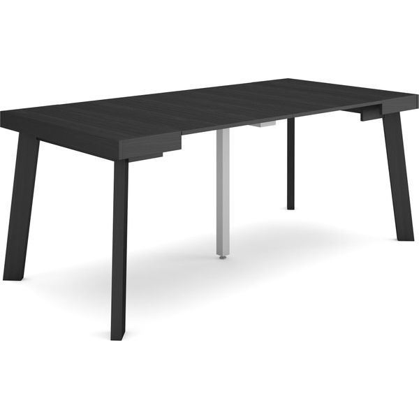 Consolle Allungabile, 180X90X73Cm, Per 8 Persone, Gambe In Legno, Nero-image