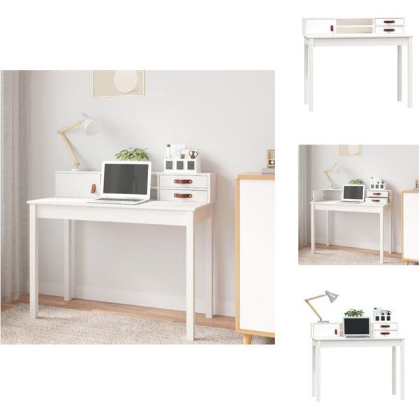 Vidaxl Scrivania Bianca 110X50X93 Cm In Legno Di Pino Massiccio - Scrivanie-image