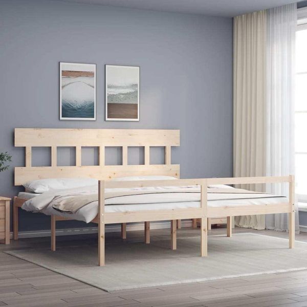 The Living Store Letto Senior Con Testiera 200X200 Cm In Legno Massiccio-image