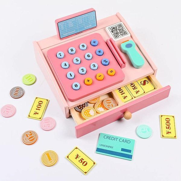 Registratore Di Cassa In Legno Per Bambini Con Scanner Di Denaro Gioco Carta Bancaria Finta Gioco Alimentare Per Regali Prescolari Bambini Registratore Di Cassa Supermercato-image