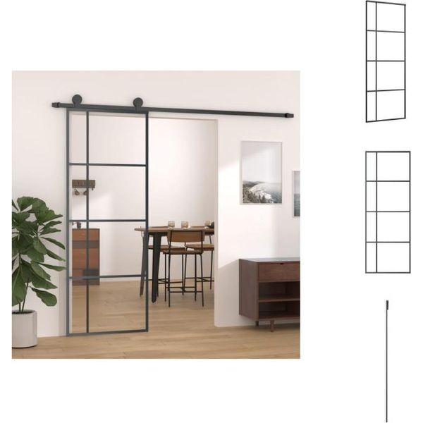 Vidaxl Porta Scorrevole Esg In Vetro E Alluminio 76X205 Cm Nero - Porte D'ingresso-image