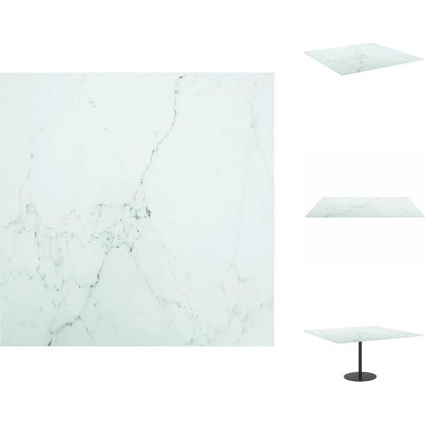 Vidaxl Piano Da Tavolo Bianco 80X80 Cm In Vetro Temperato 6 Mm Effetto Marmo - Piani Da Tavolo-image
