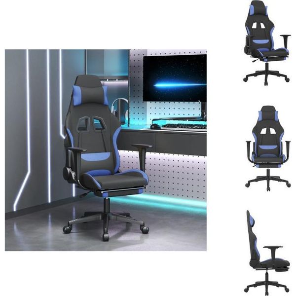 Vidaxl Sedia Da Gioco Con Poggiapiedi In Tessuto Nero E Blu - Sedia Da Gioco-image