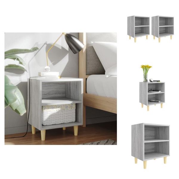 Vidaxl Comodini Con Gambe In Legno Massiccio 2 Pz. Sonoma Grigio 40X30X50Cm - Comodini-image
