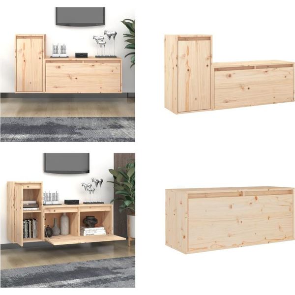 Vidaxl Mobili Tv 2 Pz. Pino Massiccio - Mobile Tv - Mobili Tv - Mobile Tv In Legno - Mobili Tv-image