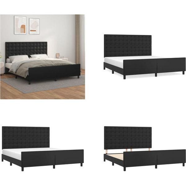 Vidaxl Struttura Letto Con Testiera Nera 160X200 Cm In Pelle Finta - Struttura Letto Con Testiera - Struttura Letto Con Testiera - Letto Con Testiera - Struttura Letto Con Testiera-image