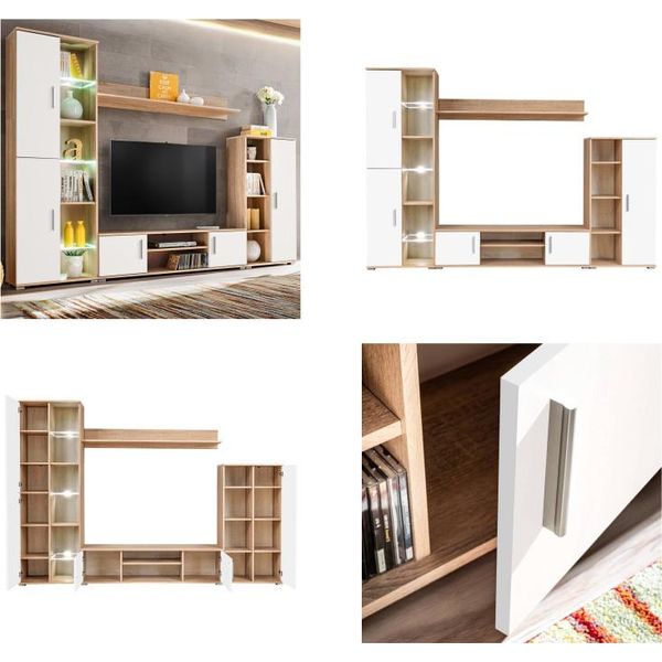 Vidaxl Parete Tv Con Luci Led Sonoma Rovere E Bianco - Parete Attrezzata - Pareti Attrezzate - Mobile Tv - Mobili Tv-image