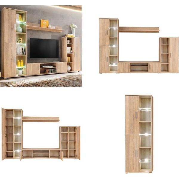 Vidaxl Parete Tv Con Luci Led Rovere Sonoma - Parete Attrezzata - Pareti Attrezzate - Mobile Tv - Mobili Tv-image