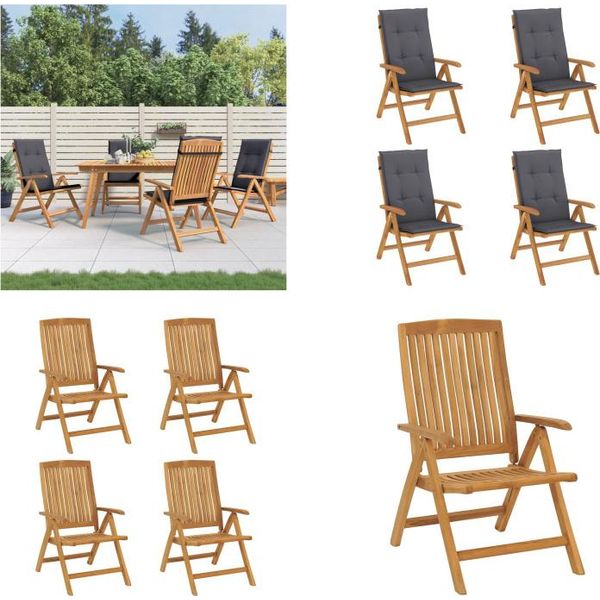 Vidaxl Sedie Da Giardino Con Cuscino 4 Pz. Teak Massiccio - Sedia Da Giardino - Sedie Da Giardino - Mobili Da Giardino - Sedia Da Esterno-image