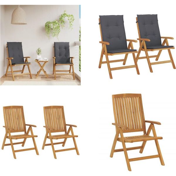 Vidaxl Sedie Da Giardino Con Cuscino 2 Pz. Teak Massiccio - Sedia Da Giardino - Sedie Da Giardino - Mobili Da Giardino - Sedia Da Esterno-image