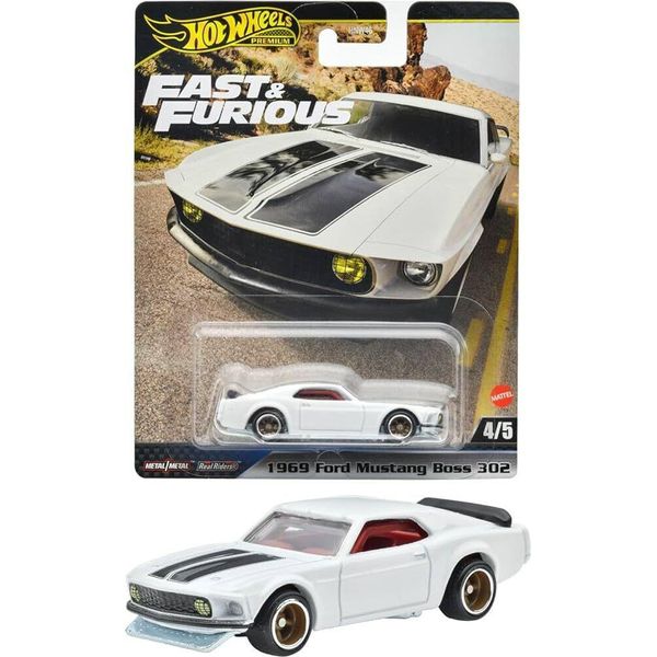 Hot Wheels HNW46-HYP71 Ford Mustang Boss 302 Bianca 1969 Fast & Furious 4/5 Scala Circa 1:64 Modellino Auto-image