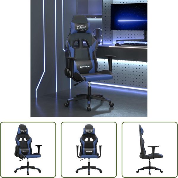 The Living Store Sedia Da Gioco Con Funzione Massaggio In Ecopelle Nera E Blu-image
