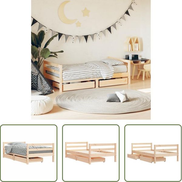 The Living Store Letto Per Bambini Con Cassetti 80X160 Cm In Legno Di Pino Massiccio-image