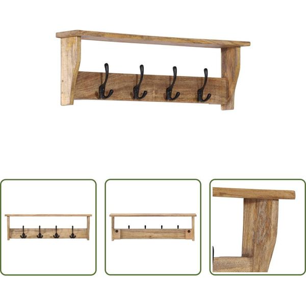 The Living Store Appendiabiti Da Parete Con 4 Ganci In Legno Massiccio Di Mango-image