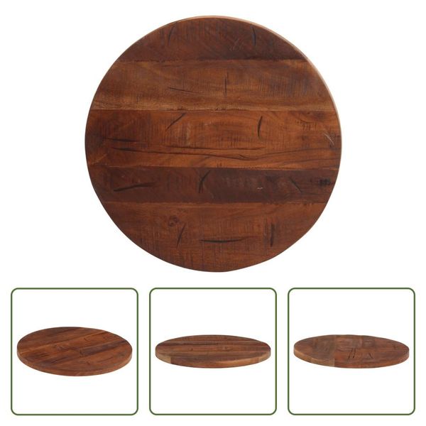 The Living Store Piano D'appoggio Ø 50X3,8 Cm Rotondo In Legno Massiccio Antico-image