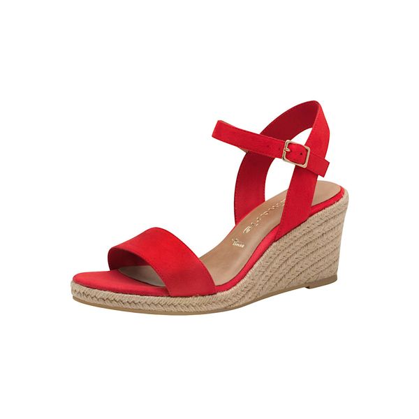 Tamaris Donna Sandalo Espadrillas Con Zeppa In Rafia 1-28300-42, Misura:38 Eu, Colore:Rosso-image