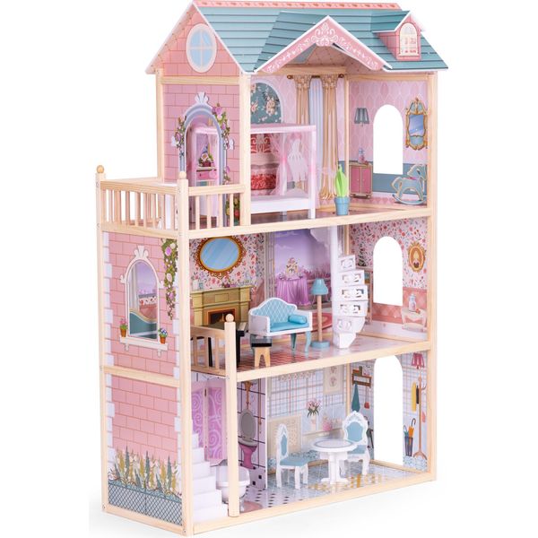 Grande Casa Delle Bambole In Legno, 3 Piani, 11 Mobili, Ecotoys-image