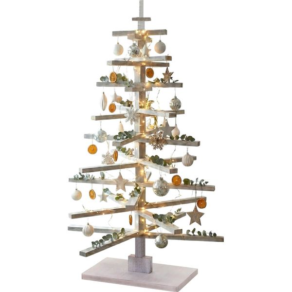 Albero Di Natale Decorativo HWC-H77, Decorazione Natalizia 3D-Albero Di Natale, Look Shabby In Legno Di Abete Regolabile 130X82X82Cm ~ Bianco-image