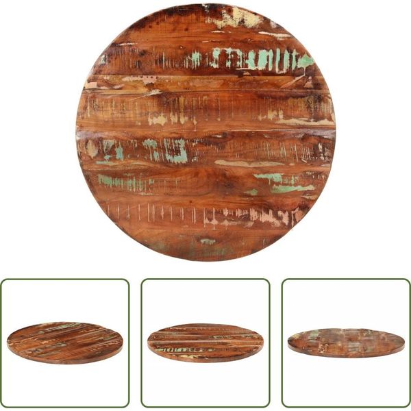The Living Store Piano D'appoggio Ø 80X2,5 Cm Rotondo In Legno Massiccio Antico-image