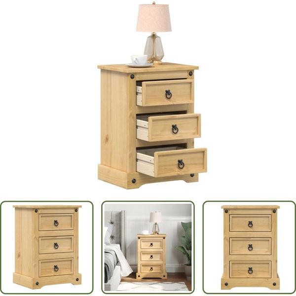 The Living Store Comodino 45X35X64 Cm In Legno Di Pino Massiccio-image