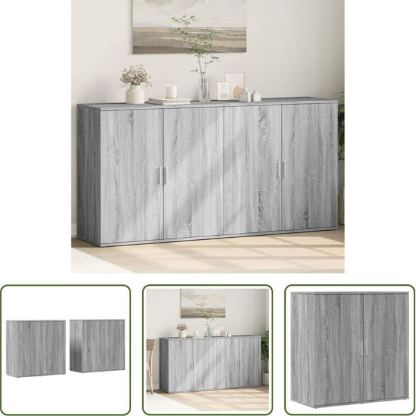 The Living Store Credenze 2 Pz. Grigio Sonoma 79X38X80 Cm Materiale A Base Di Legno-image