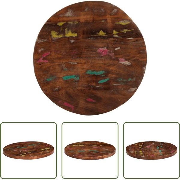 The Living Store Piano D'appoggio Ø 60X3,8 Cm Rotondo In Legno Massiccio Antico-image