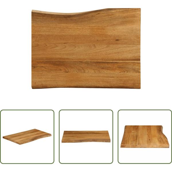 The Living Store Piano Del Tavolo Con Bordo Ad Albero 70X60X2,5 Cm In Legno Massiccio Di Mango-image