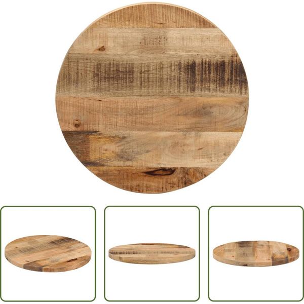 The Living Store Piano Del Tavolo Ø 40X2,5 Cm Rotondo Legno Di Mango Massiccio Grezzo-image