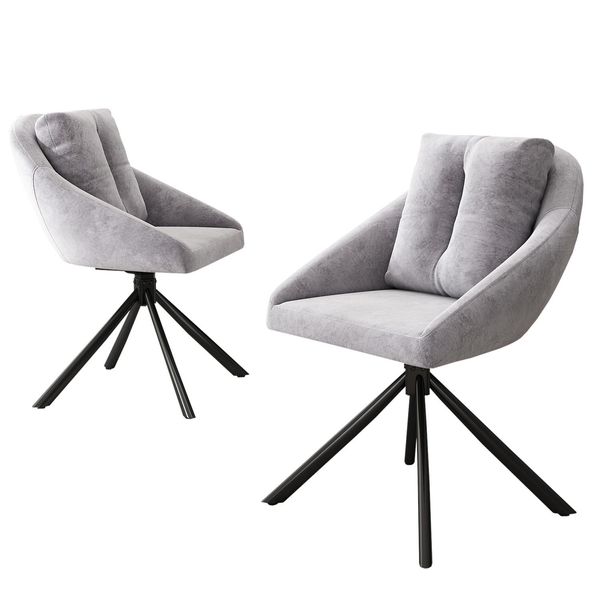 Sweiko Sedia Da Pranzo Sedia Di Velluto Sedia Imbottita Sedia Girevole, Tessuto Di Velluto Traspirante, Design Ergonomico, 2 Pezzi, Grigio-image