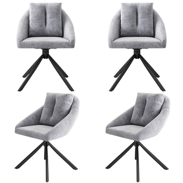 Sweiko Sedia Da Pranzo Sedia Di Velluto Sedia Imbottita Sedia Girevole, Tessuto Di Velluto Traspirante, Design Ergonomico, 4 Pezzi, Grigio-image