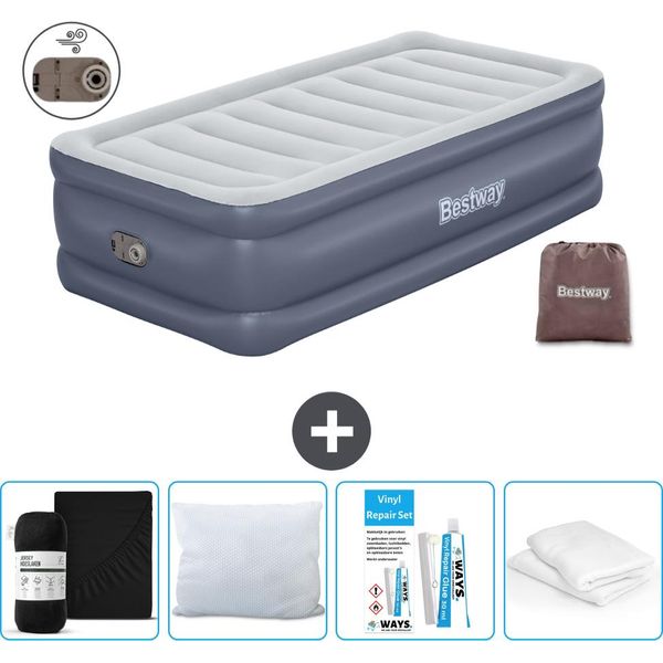 Materasso Gonfiabile Bestway - 1 Persona - 97 X 191 X 51 Cm - Grigio - Accessori Inclusi-image