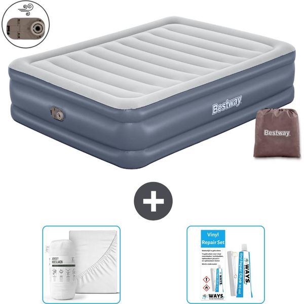 Materasso Gonfiabile Bestway - 2 Persone - 152 X 203 X 51 Cm - Grigio - Accessori Inclusi-image