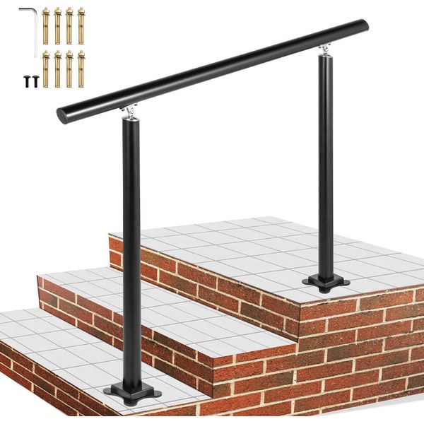 Ringhiera Per Scale Ringhiera Esterna Di 3 Piedi In Alluminio, Nero Corrimano Per Ingresso Di Casa Con Chiave Esagonale Interna E 8 Viti Di Prolunga M6 Per Abitazioni Private, Uffici-image