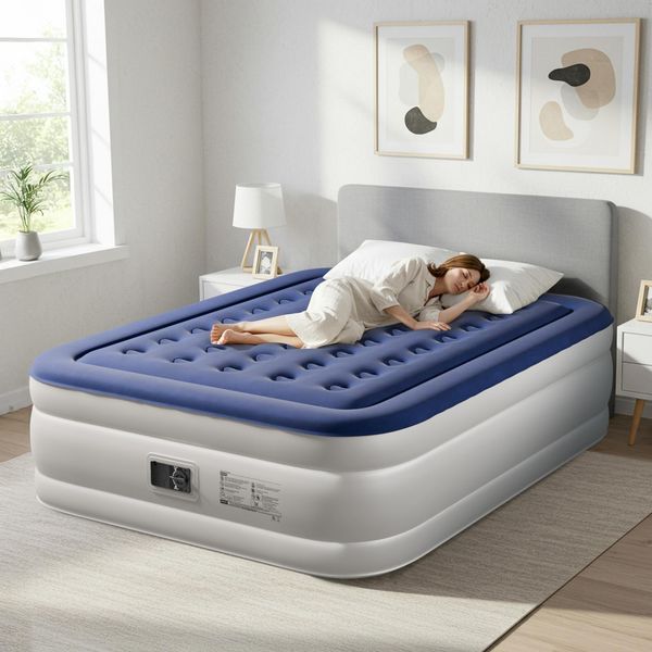 Fch Materasso Ad Aria Con Pompa Incorporata, 203 X 153 X 45CM Materasso Gonfiabile Con Top Morbido E Aerodinamico, Materasso Gonfiabile-image