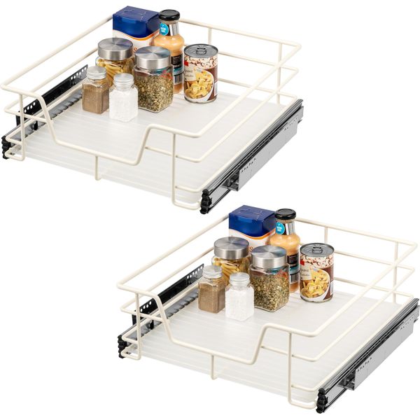 Set Di 2 Cassetti Telescopici Bremermann - 45 Cm Con Ripiano, Cassetto Da Cucina Per Il Montaggio A Posteriori, In Metallo (Bianco Crema)-image