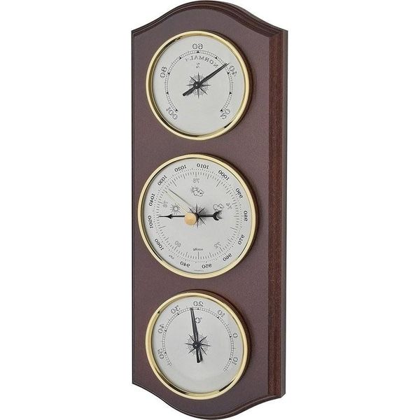 Stazione Meteorologica 20.1000.03 - Barometro, Termometro, Igrometro - Legno Massiccio Color Noce - (L)105 X (L)40 X (H)275 Mm-image