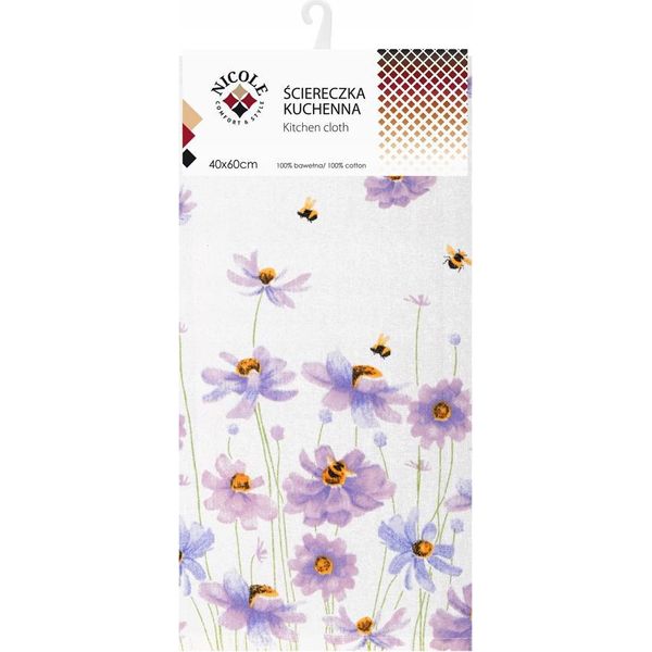 Asciugamano Da Cucina In Cotone 40X60 Cm Fiori Viola-image