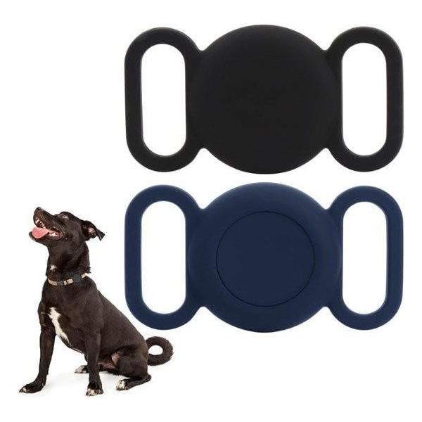 2X Supporto Airtag Impermeabile/Copertura Airtag, Copertura In Silicone Per Localizzatore Gps, Copertura Protettiva Compatibile Con Apple Airtag, Per Collare O Pettorina Per Cani (Nero-Blu)-image