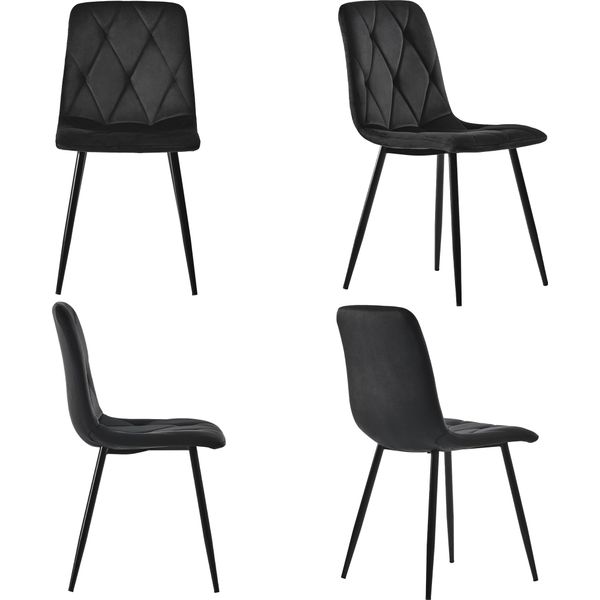 Sedia Da Pranzo Sweiko (4 Pezzi), Nero, Set Di 4 Sedie Imbottite Sedia Di Design, Sedia Da Pranzo In Velluto Twill, Sedia Da Cucina Con Schienale, Seduta In Velluto, Struttura In Metallo, Gambe In Metallo-image