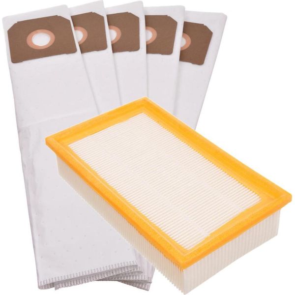 5 Sacchetti Per La Polvere In Microfibra Sintetica + Filtro Aria Per Aspiratori Industriali Krcher, Flex, Hilti E Bosch (Sostituisce I Codici Articolo 6.904-210.0, 6.904-367.0)-image