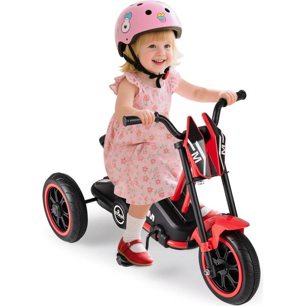 Triciclo Per Bambini Costway, Triciclo Per Bambini Con Design Da Moto, 3 Ruote Robuste, Pedali E Manubrio, Balance Bike Per Bambini 3+, Fino A 30 Kg (Rosso)-image