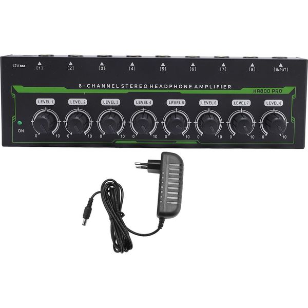 Amplificatore Per Cuffie A 8 Canali, Uscite, 1 Ingresso, Controllo Del Volume Indipendente, Amplificatore Per Cuffie Stereo Con Luce Rgb, Spina Ue-image