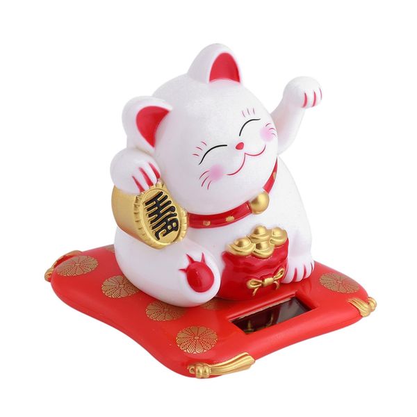 Solare Alimentato Cute Waving Cat Buona Fortuna Ricchezza Welcoming Cats Home Display Car Decor (Bianco)-image