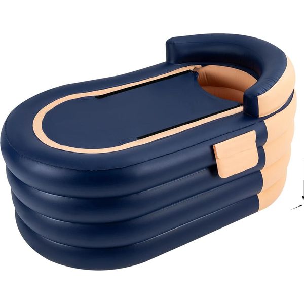 Vasca Da Bagno Gonfiabile, Design Portatile, Bagno Confortevole, Blu-image