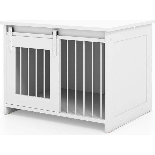 Costway Gabbia Per Cani, Box Per Cani Per Casa, Cuccia Per Cani Con Porta Scorrevole, Tavolino Per Cani Di Piccola E Media Taglia 80X60X60Cm Bianco-image