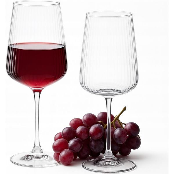 Set Di Bicchieri Rosso 540 Ml - 2 Pezzi, Vetro Scanalato, Elegante-image