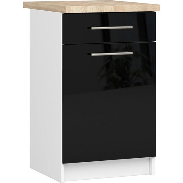 Armadio Da Cucina Oliwia S50 Con Piano Di Lavoro 50X60 Cm Bianco E Nero Lucido-image