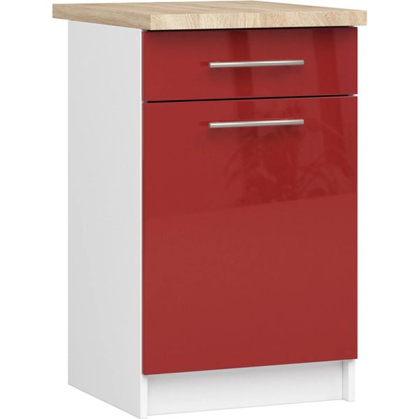 Armadio Da Cucina Oliwia S50 In Bianco E Rosso Lucido - Elegante E Funzionale-image
