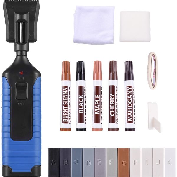 Kit Di Riparazione Per Vinile E Laminato - Con Penna Riscaldante, 11 Bastoncini Di Cera Dura E 5 Bastoncini Per Ritocchi Per Graffi E Fori Su Pavimenti, Mobili E Plastica-image