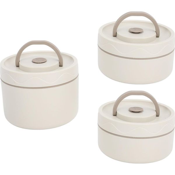 Contenitore Isolato Per Il Pranzo 304 In Acciaio Inox A Prova Di Perdite Bento Box Termico Rotondo Portatile Con Coperchio E Borsa Termica Beige 3PCS-image